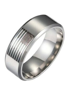 John Stainless Steel American Flag Men's Ring